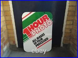 Vintage Retro c1970s 1-Hour-Photo x2 Sided Genuine Metal Shop Advertising Sign Vintage Retro c1970s 1-Hour-Photo x2 Sided Genuine Metal Shop Advertising Sign