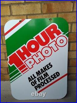 Vintage Retro c1970s 1-Hour-Photo x2 Sided Genuine Metal Shop Advertising Sign Vintage Retro c1970s 1-Hour-Photo x2 Sided Genuine Metal Shop Advertising Sign