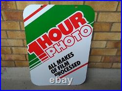 Vintage Retro c1970s 1-Hour-Photo x2 Sided Genuine Metal Shop Advertising Sign Vintage Retro c1970s 1-Hour-Photo x2 Sided Genuine Metal Shop Advertising Sign