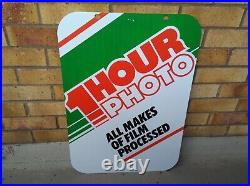 Vintage Retro c1970s 1-Hour-Photo x2 Sided Genuine Metal Shop Advertising Sign Vintage Retro c1970s 1-Hour-Photo x2 Sided Genuine Metal Shop Advertising Sign