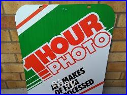 Vintage Retro c1970s 1-Hour-Photo x2 Sided Genuine Metal Shop Advertising Sign Vintage Retro c1970s 1-Hour-Photo x2 Sided Genuine Metal Shop Advertising Sign