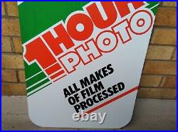 Vintage Retro c1970s 1-Hour-Photo x2 Sided Genuine Metal Shop Advertising Sign Vintage Retro c1970s 1-Hour-Photo x2 Sided Genuine Metal Shop Advertising Sign
