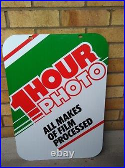 Vintage Retro c1970s 1-Hour-Photo x2 Sided Genuine Metal Shop Advertising Sign Vintage Retro c1970s 1-Hour-Photo x2 Sided Genuine Metal Shop Advertising Sign