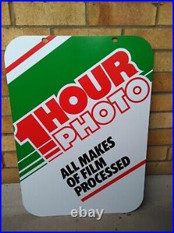 Vintage Retro c1970s 1-Hour-Photo x2 Sided Genuine Metal Shop Advertising Sign Vintage Retro c1970s 1-Hour-Photo x2 Sided Genuine Metal Shop Advertising Sign