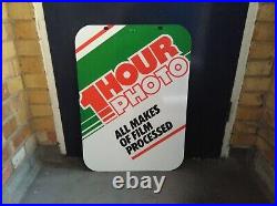 Vintage Retro c1970s 1-Hour-Photo x2 Sided Genuine Metal Shop Advertising Sign Vintage Retro c1970s 1-Hour-Photo x2 Sided Genuine Metal Shop Advertising Sign