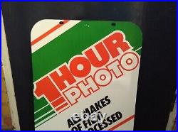 Vintage Retro c1970s 1-Hour-Photo x2 Sided Genuine Metal Shop Advertising Sign Vintage Retro c1970s 1-Hour-Photo x2 Sided Genuine Metal Shop Advertising Sign