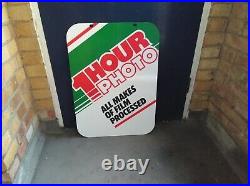 Vintage Retro c1970s 1-Hour-Photo x2 Sided Genuine Metal Shop Advertising Sign Vintage Retro c1970s 1-Hour-Photo x2 Sided Genuine Metal Shop Advertising Sign