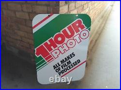 Vintage Retro c1970s 1-Hour-Photo x2 Sided Genuine Metal Shop Advertising Sign Vintage Retro c1970s 1-Hour-Photo x2 Sided Genuine Metal Shop Advertising Sign