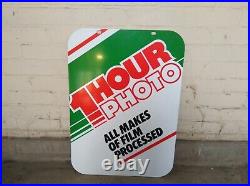 Vintage Retro c1970s 1-Hour-Photo x2 Sided Genuine Metal Shop Advertising Sign Vintage Retro c1970s 1-Hour-Photo x2 Sided Genuine Metal Shop Advertising Sign