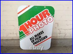 Vintage Retro c1970s 1-Hour-Photo x2 Sided Genuine Metal Shop Advertising Sign Vintage Retro c1970s 1-Hour-Photo x2 Sided Genuine Metal Shop Advertising Sign