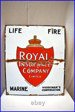 Vintage Royal Insurance Company Porcelain Enamel Sign Life Fire Marine 18x15