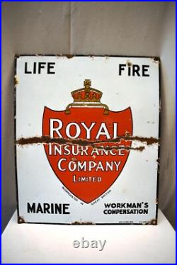 Vintage Royal Insurance Company Porcelain Enamel Sign Life Fire Marine 18x15