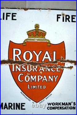 Vintage Royal Insurance Company Porcelain Enamel Sign Life Fire Marine 18x15