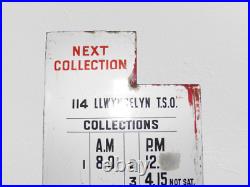 Vintage Royal Mail Collection Times Enamel Plaque For Llwyncelyn, Porth Post Box