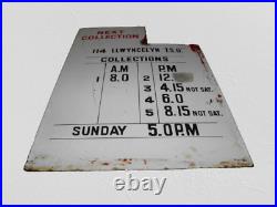 Vintage Royal Mail Collection Times Enamel Plaque For Llwyncelyn, Porth Post Box