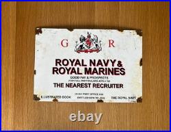 Vintage Royal Navy & Marines Recruitment Enamel Advertising Sign. GR. 15 X 10