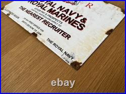 Vintage Royal Navy & Marines Recruitment Enamel Advertising Sign. GR. 15 X 10
