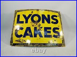 Vintage Rustic Decorative Salvage Lyons Cakes Enamel Advertising Sign