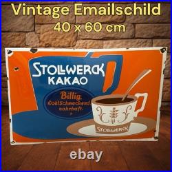 Vintage STOLLWERK KAKAO Enamel Advertising Sign Emaille Plaque