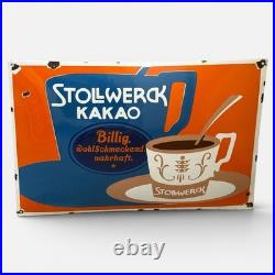 Vintage STOLLWERK KAKAO Enamel Advertising Sign Emaille Plaque