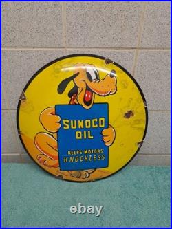 Vintage SUNOCO OIL advertising Button Enamel Sign 30cm Wide