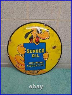 Vintage SUNOCO OIL advertising Button Enamel Sign 30cm Wide
