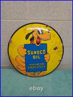 Vintage SUNOCO OIL advertising Button Enamel Sign 30cm Wide