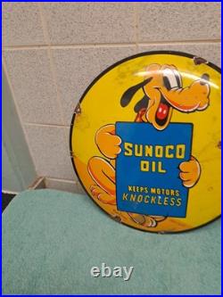 Vintage SUNOCO OIL advertising Button Enamel Sign 30cm Wide