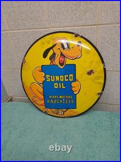 Vintage SUNOCO OIL advertising Button Enamel Sign 30cm Wide