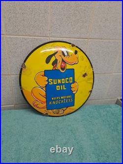 Vintage SUNOCO OIL advertising Button Enamel Sign 30cm Wide