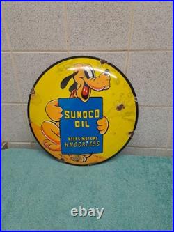 Vintage SUNOCO OIL advertising Button Enamel Sign 30cm Wide