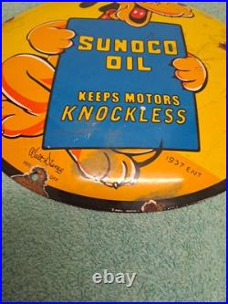 Vintage SUNOCO OIL advertising Button Enamel Sign 30cm Wide