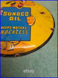 Vintage SUNOCO OIL advertising Button Enamel Sign 30cm Wide