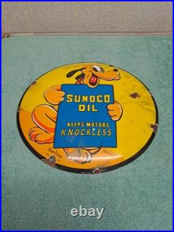 Vintage SUNOCO OIL advertising Button Enamel Sign 30cm Wide
