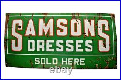 Vintage Samsons Dresses Porcelain Enamel Advertising Sign Green White 48x24 Inch