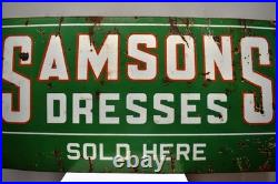 Vintage Samsons Dresses Porcelain Enamel Advertising Sign Green White 48x24 Inch