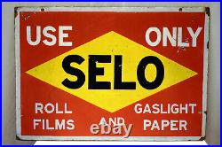 Vintage Selo Roll Films Sign Board Porcelain Enamel Double Sided Gaslight Paper