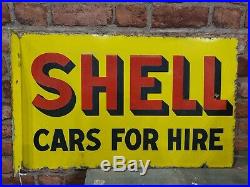 Vintage Shell Cars for Hire Motor Oil Double Side Enamel Flange Sign Automobilia