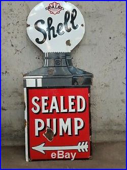 Vintage Shell Enamel Sign Sealed Pump Petrol Gas Oil