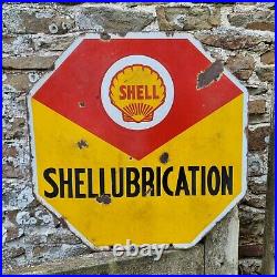 Vintage Shell Lubrication Enamel Advertising Sign Automobilia Motor Oil Petrol