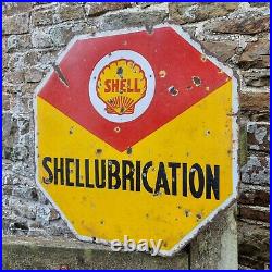 Vintage Shell Lubrication Enamel Advertising Sign Automobilia Motor Oil Petrol