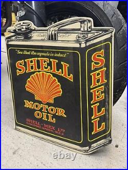 Vintage Shell Oil Can Tin Enamel Sign Advertising Transportation Old