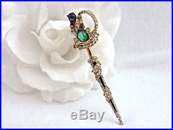 Vintage Signed CINER Moghul Jeweled Rhinestone & Enamel Sword Pin Brooch