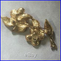 Vintage Signed Christian Lacroix Gold Tone Enamel Crystal Large Flower Brooch