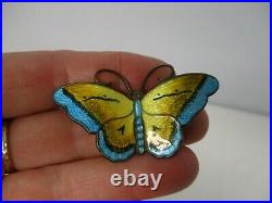 Vintage Signed Hroar Prydz Norway Sterling Silver Enamel Butterfly Brooch Pin