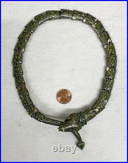 Vintage Signed Margot De Taxco Serpent Snake Enamel Sterling Silver Necklace