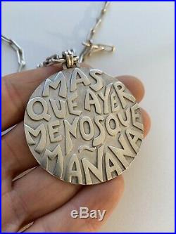 Vintage Signed Margot de Taxco Sterling Silver Necklace Pendant Mexican Poem