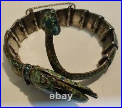 Vintage Signed Original Margot de Taxco Enamel Snake Bracelet Sterling Silver