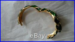 Vintage Signed Trifari Green and Gold Garden of Eden Enamel Snake Bracelet Cuff
