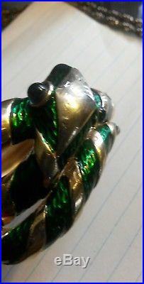 Vintage Signed Trifari Green and Gold Garden of Eden Enamel Snake Bracelet Cuff